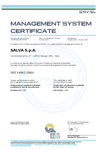 SALVA S.p.A. - certificazione ambientale ISO 14001:2004