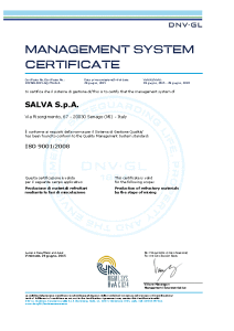 SALVA S.p.A. - certificazione ambientale ISO 14001:2004