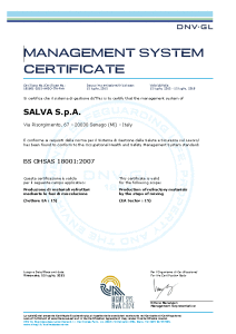 SALVA S.p.A. - certificazione ambientale ISO 14001:2004